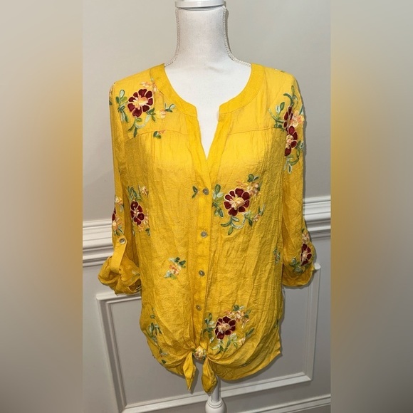 NWT Anthropologie Fig & Flower Yellow Floral Embroidered Button Up Size 2XL Top - Picture 5 of 15